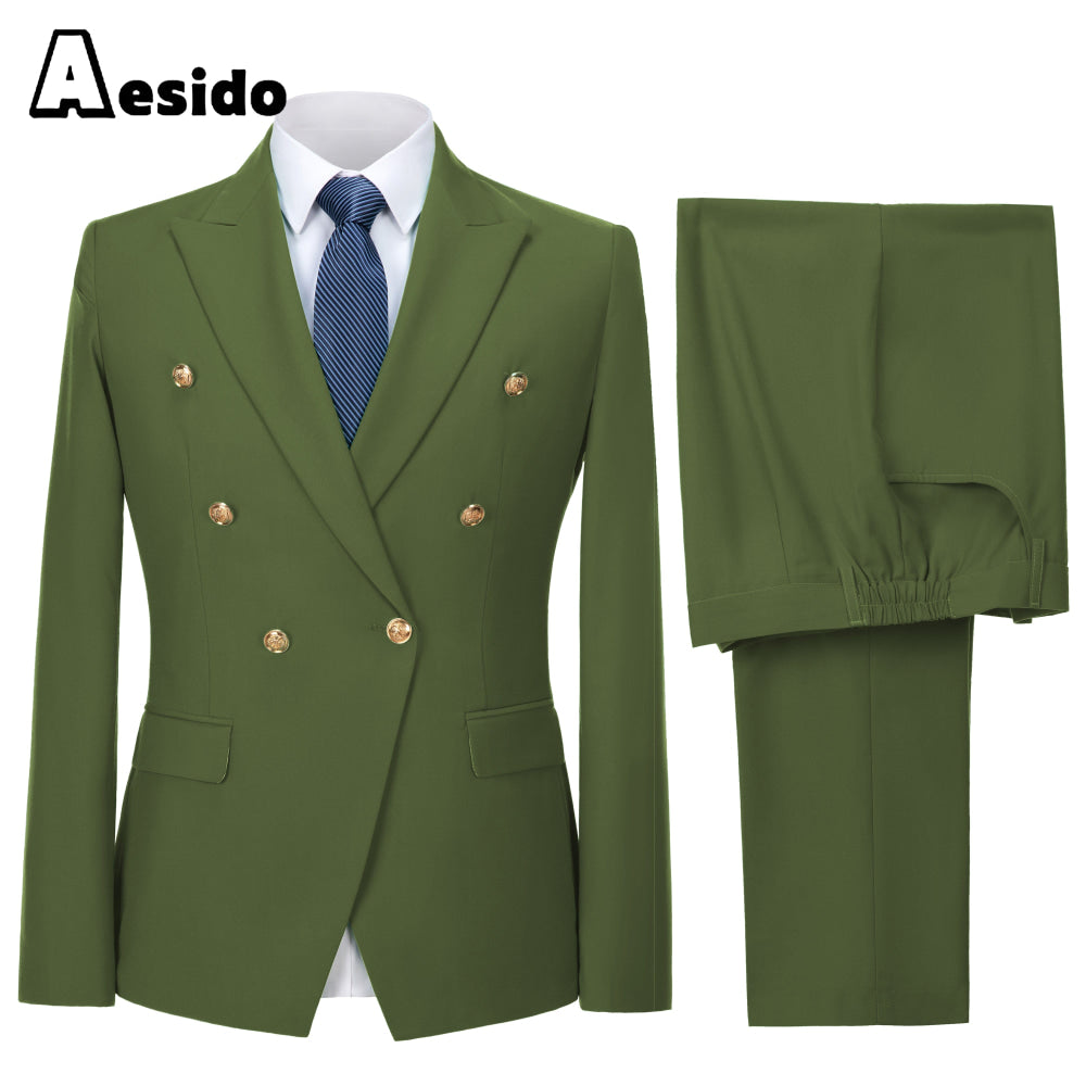 aesido 2 Piece Notch Lapel Fashion Men's Suit（Blazer+Pants）