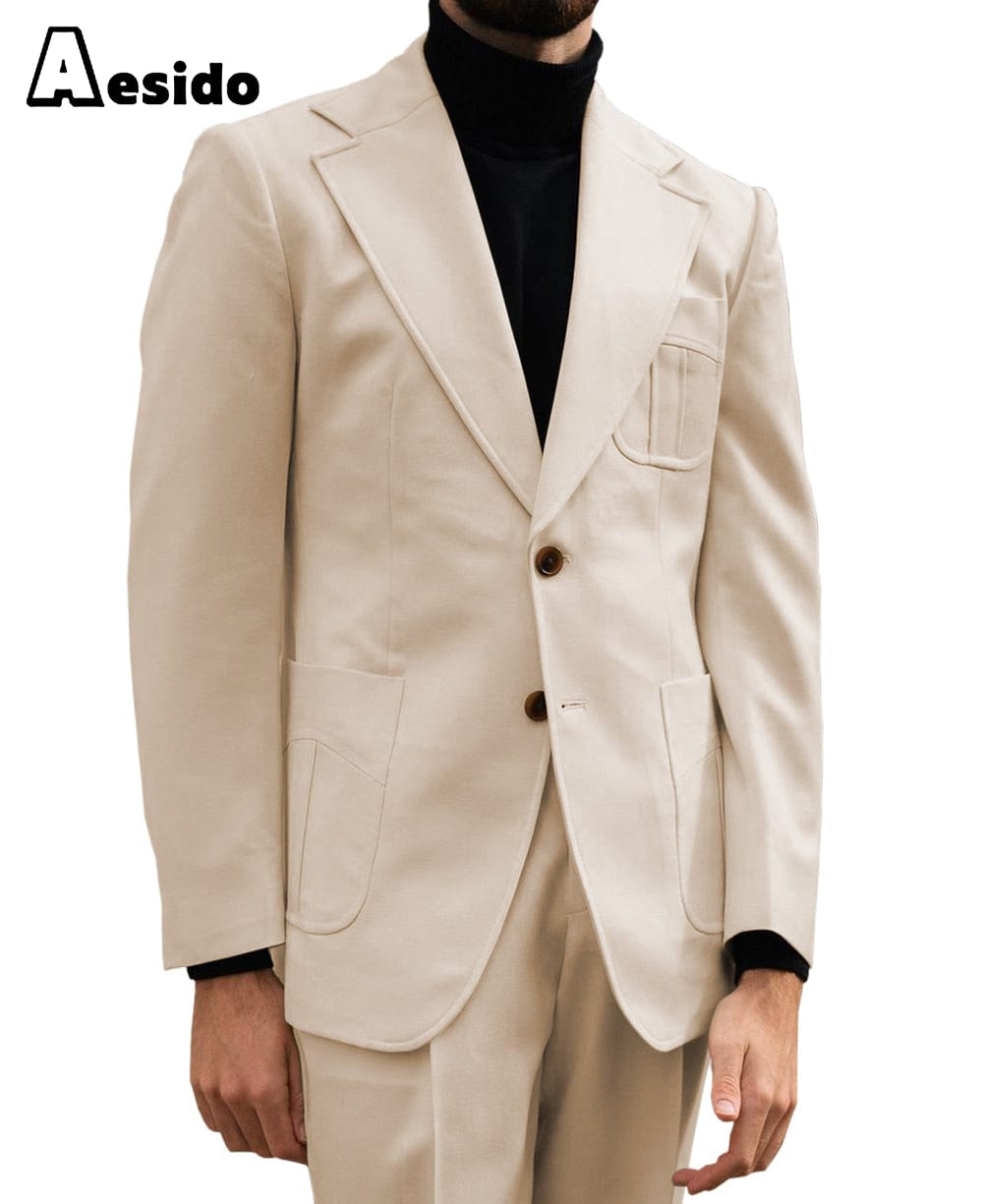 aesido 2 Piece Notch Lapel Leisure Suit For Men