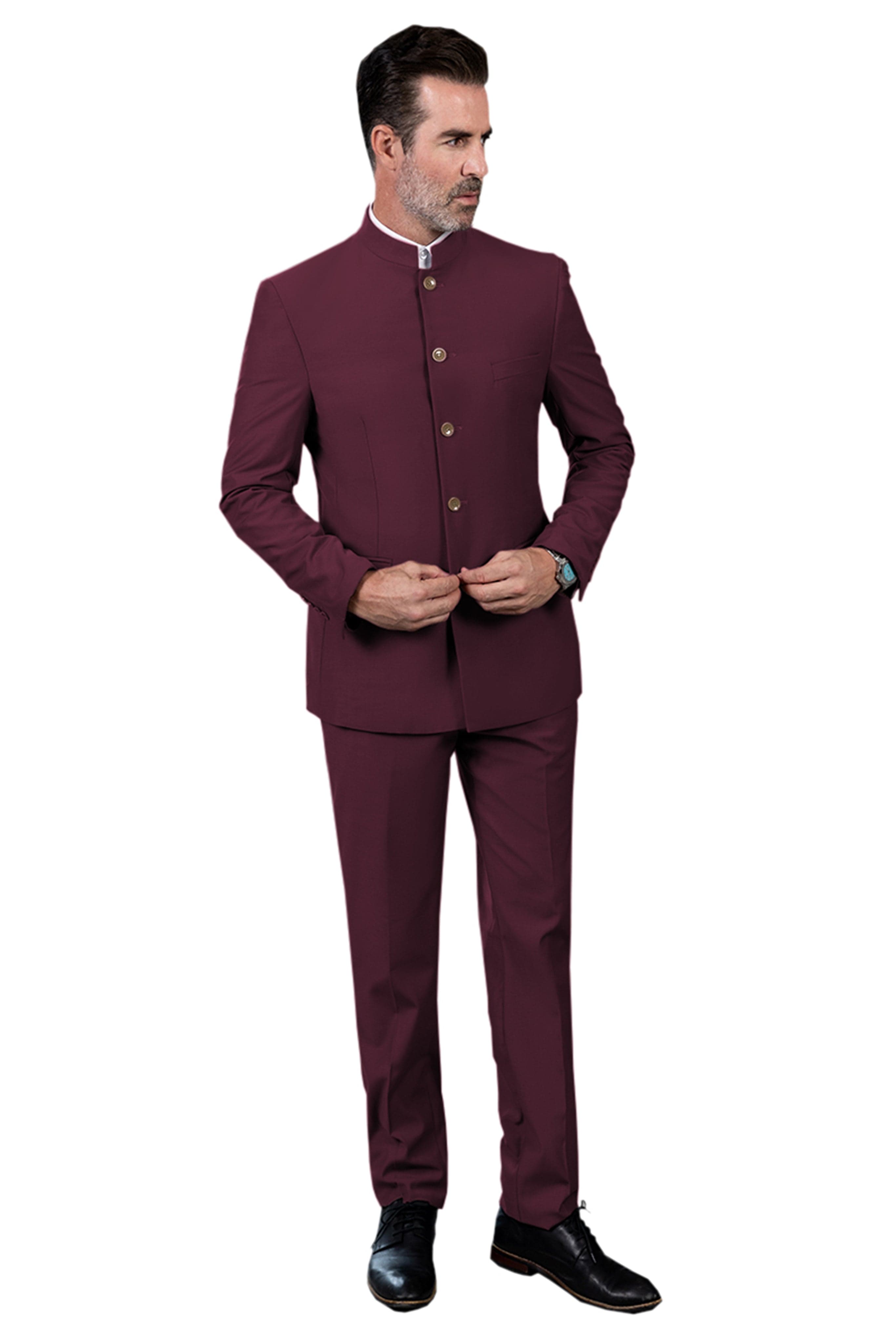 aesido 2 Piece Single Breasted Stand Lapel Men's Suit（Blazer+Pants）