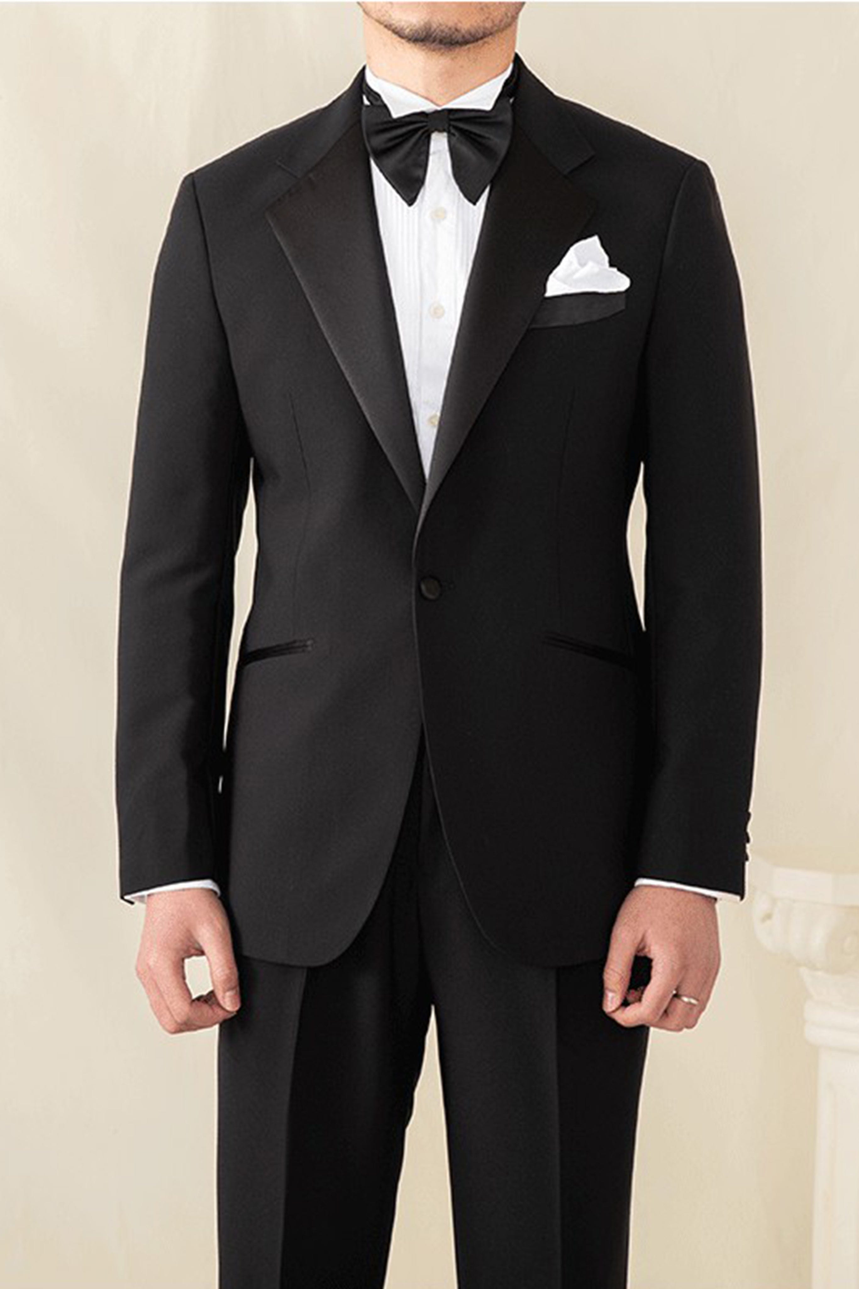 aesido 2 Pieces Black Peak Lapel Single Button Men's Suit For Wedding (Blazer+pants）