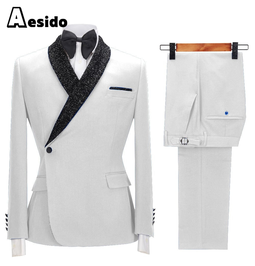 aesido 2 Pieces Casual Mens Regular Fit Suit (Blazer + Pants)