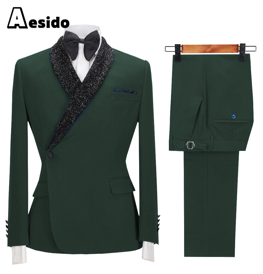 aesido 2 Pieces Casual Mens Regular Fit Suit (Blazer + Pants)