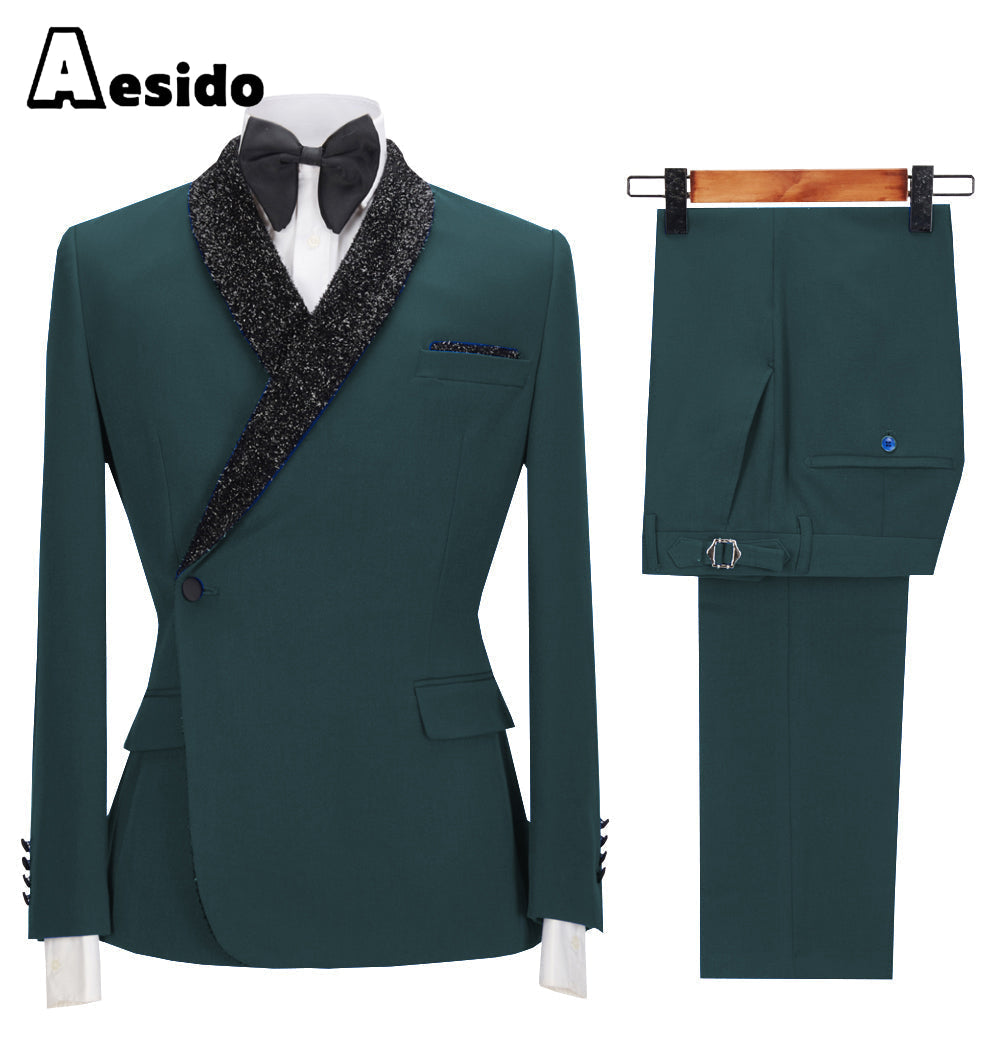 aesido 2 Pieces Casual Mens Regular Fit Suit (Blazer + Pants)