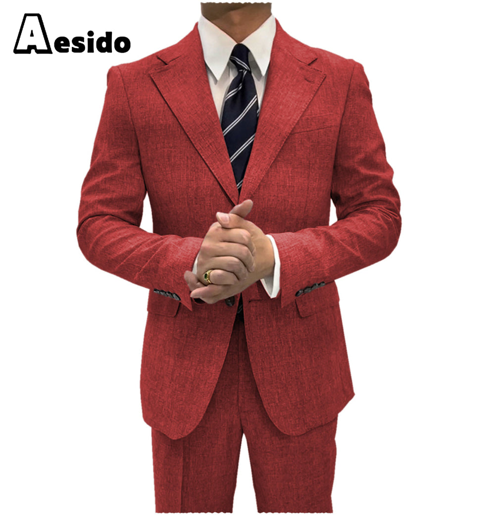 aesido 2 Pieces Single Button Notch Lapel Men Suit (Blazer+Pants)