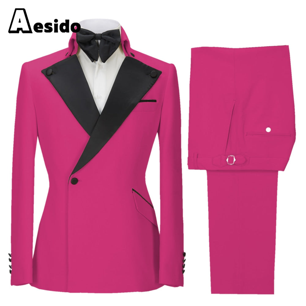 aesido 2 Pieces Single Button Peak Lapel Men Suit (Blazer+Pants)