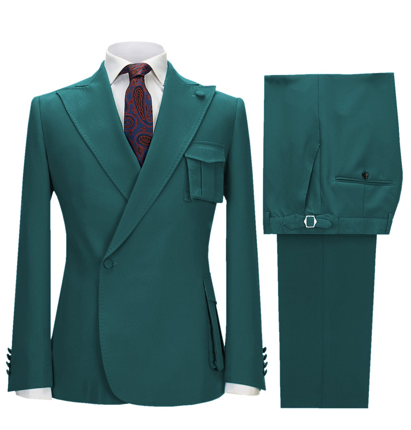 aesido 2 Pieces Single Button Peak Lapel Men Suit (Blazer+Pants）