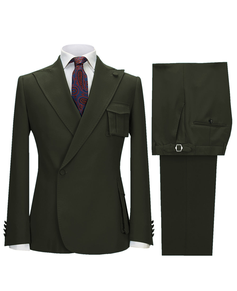 aesido 2 Pieces Single Button Peak Lapel Men Suit (Blazer+Pants）