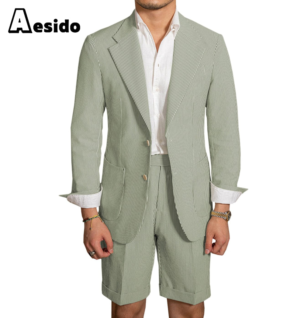 aesido 2024 New Summer Notch Lapel Fashion Men's Suits (Blazer+Pants)