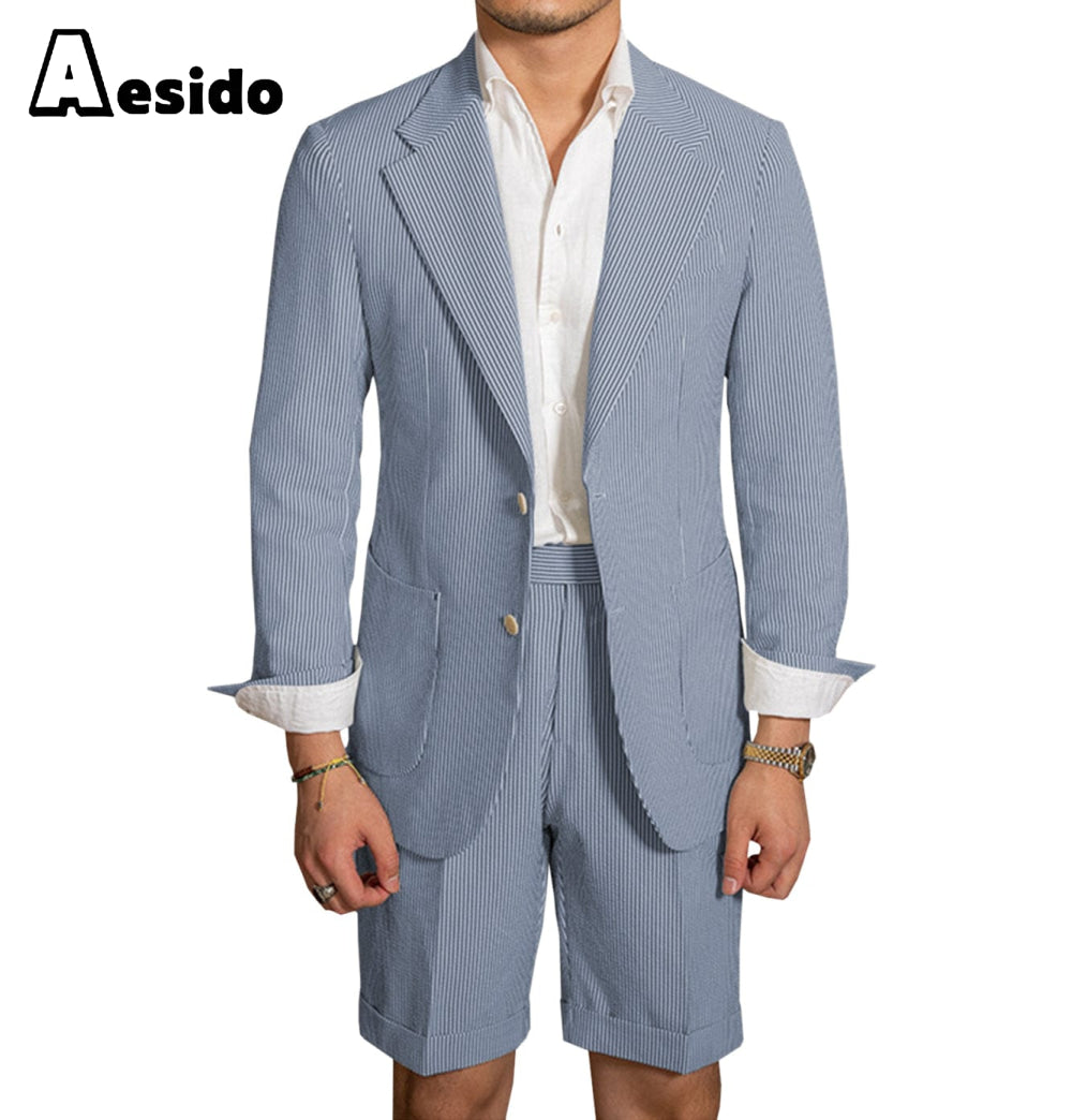 aesido 2024 New Summer Notch Lapel Fashion Men's Suits (Blazer+Pants)