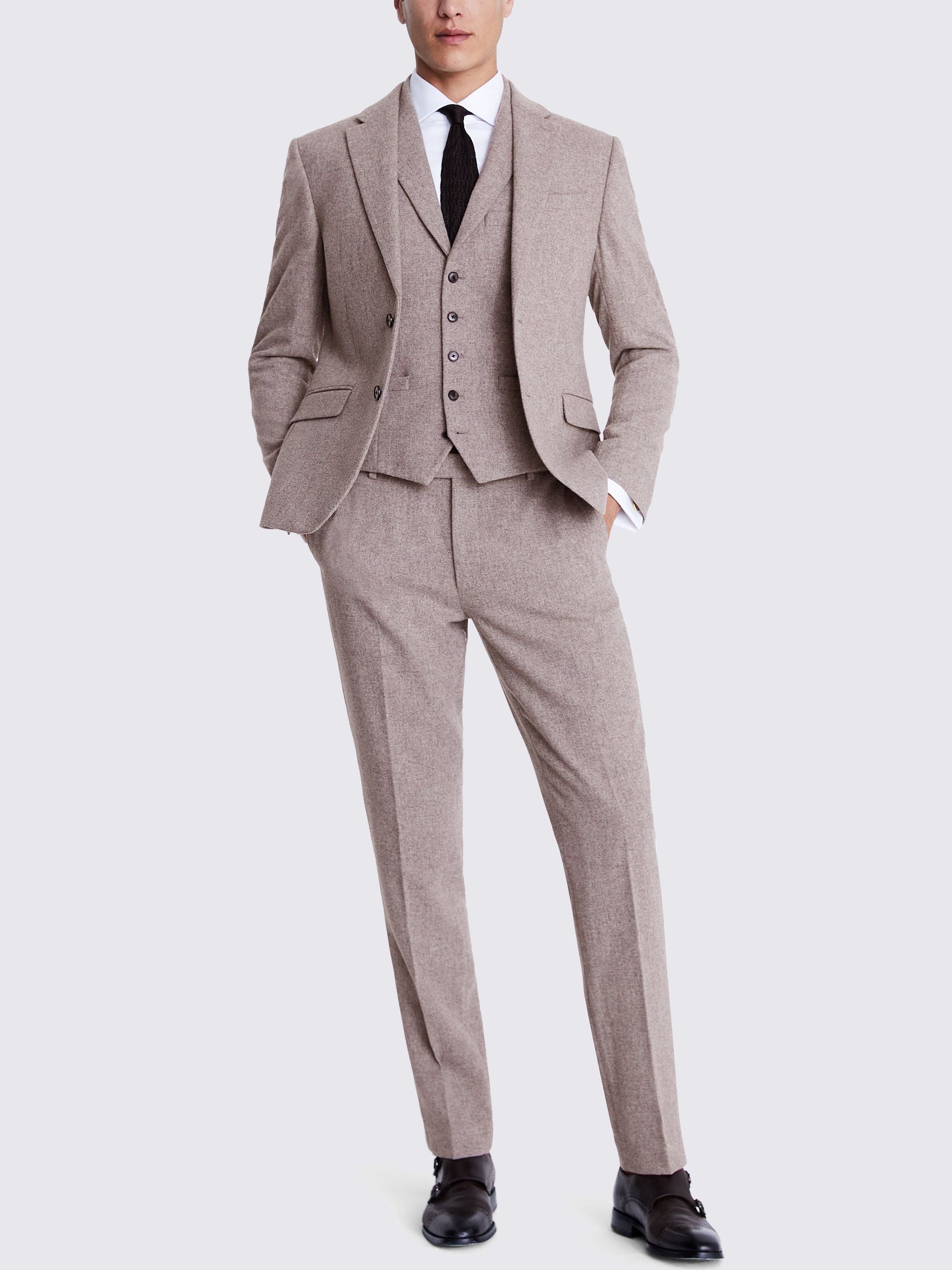 aesido 3 Piece Business Casual Double Button Notch Lapel Tweed Men Suit (Blazer+Vest+Pants)