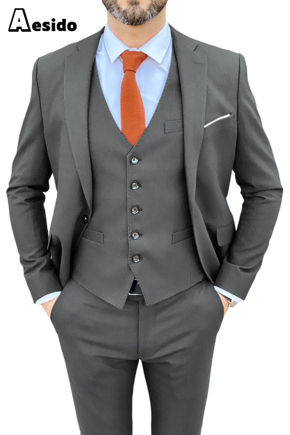 aesido 3 Piece Notch Lapel Business Suit For Men