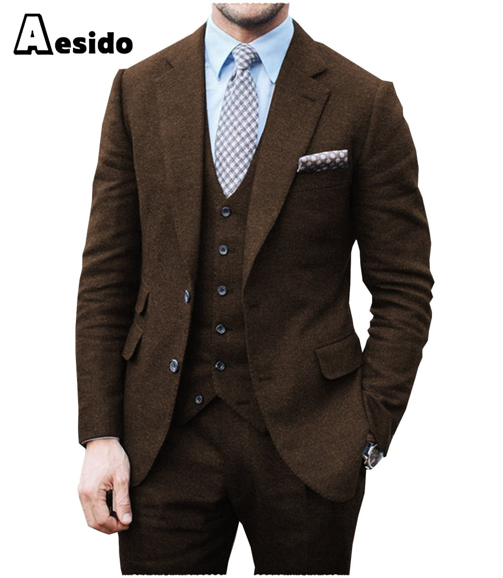 aesido 3 Pieces Business Mens Suit For Wedding (Blazer+vest+Pants)