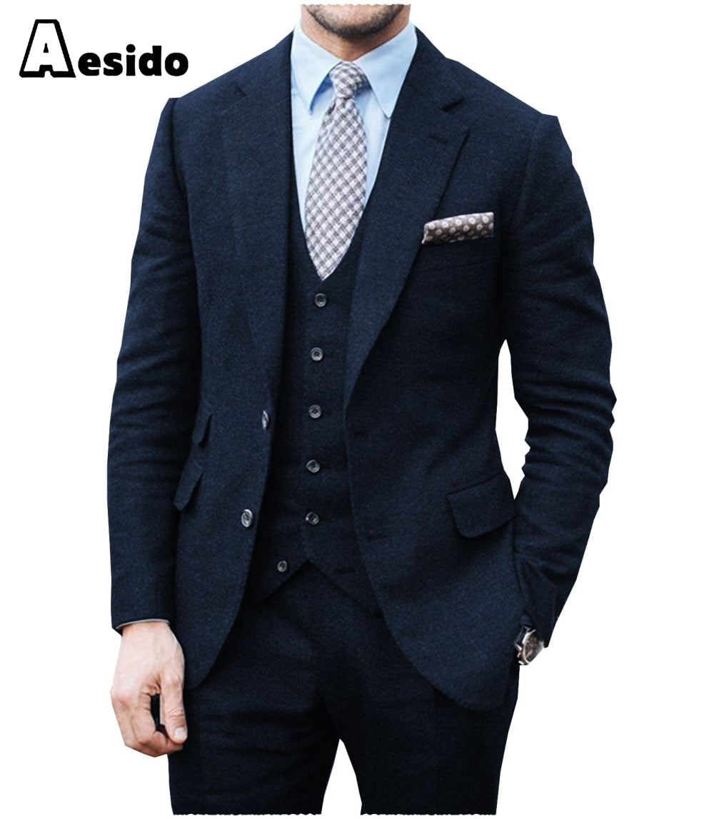 aesido 3 Pieces Business Mens Suit For Wedding (Blazer+vest+Pants)