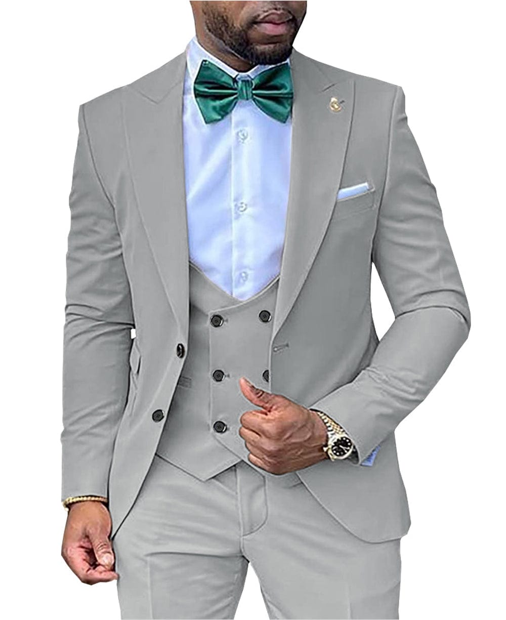 aesido 3 Pieces Business Mens Suit Regular Fit Peak Lapel Flat Blazer For Wedding (Blazer+vest+Pants)