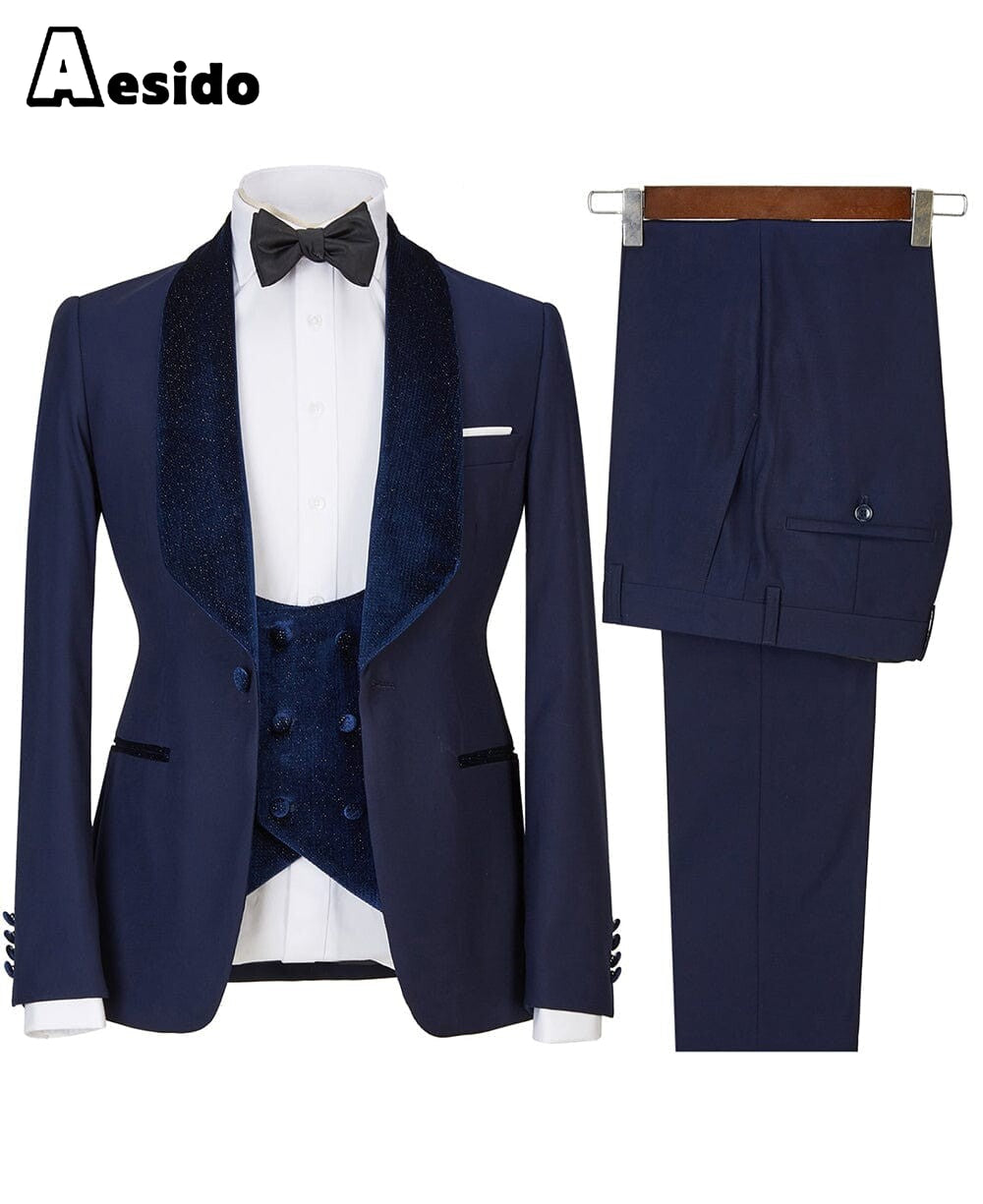 aesido 3 Pieces Mens Flat Suit Dress (Blazer+Vest+Pants)