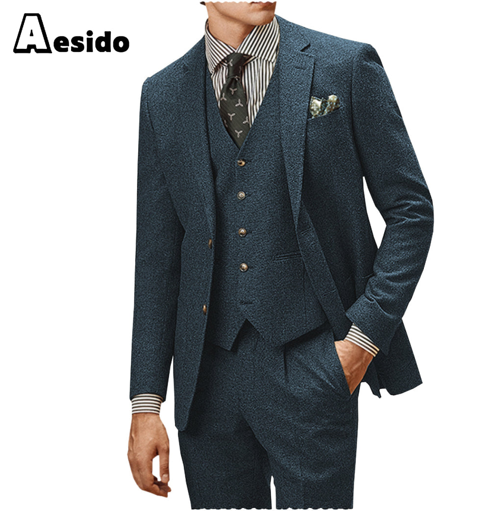 aesido 3 Pieces Notch Lapel Men Suit (Blazer+Vest+Pants)