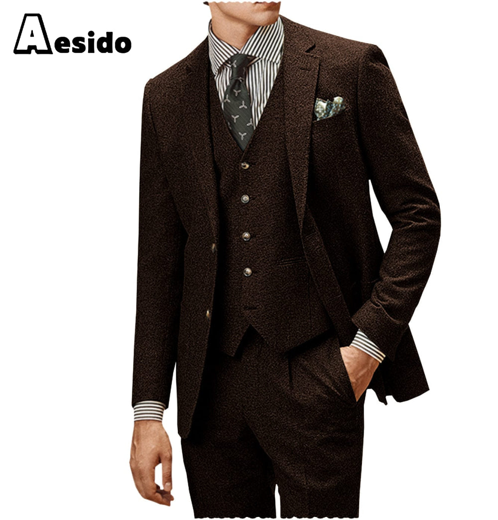 aesido 3 Pieces Notch Lapel Men Suit (Blazer+Vest+Pants)