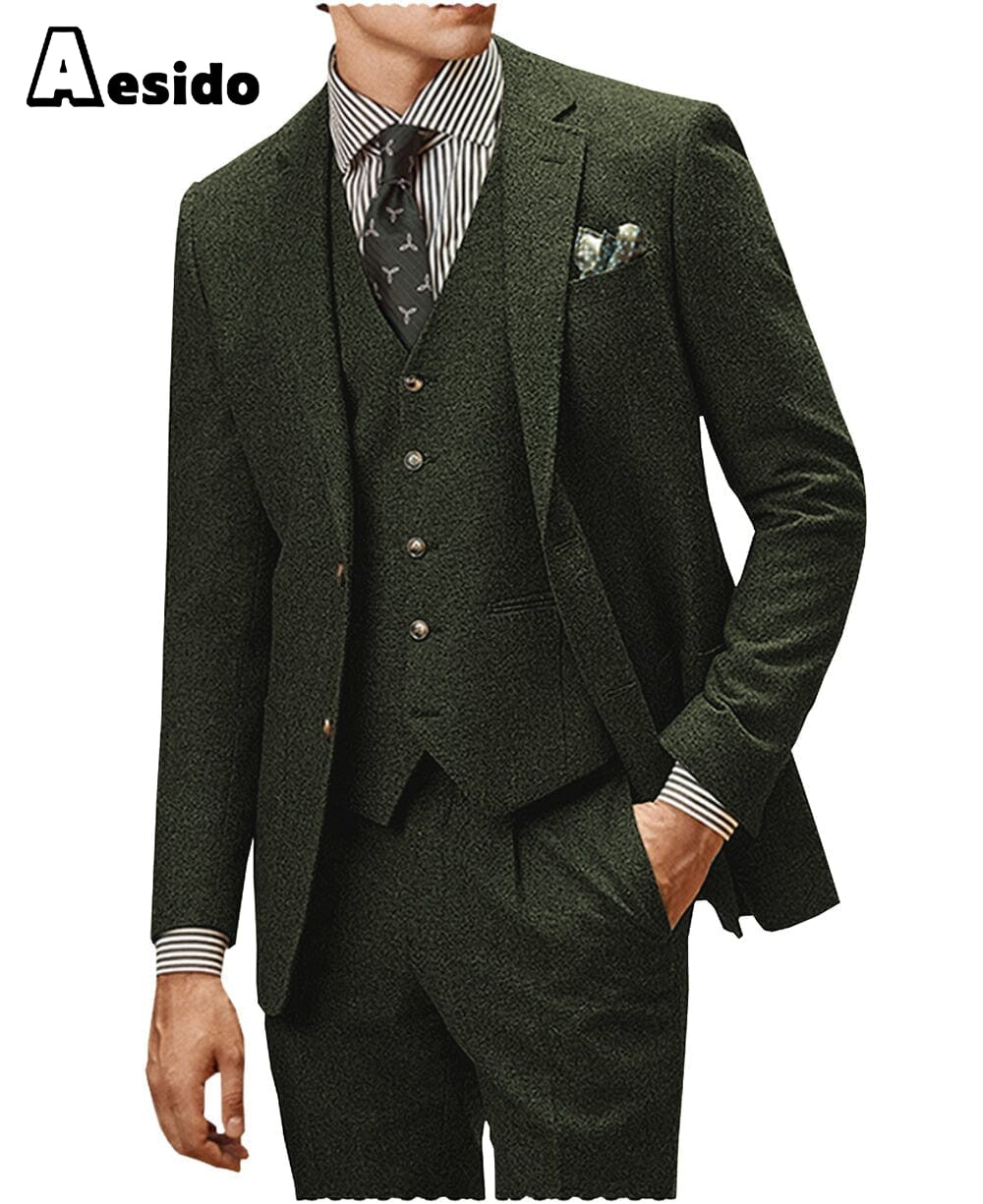 aesido 3 Pieces Notch Lapel Men Suit (Blazer+Vest+Pants)