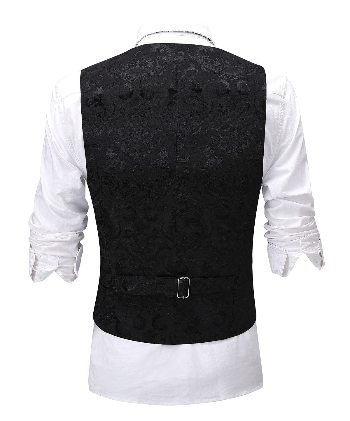 aesido Black Formal Patterned V Neck Waistcoat