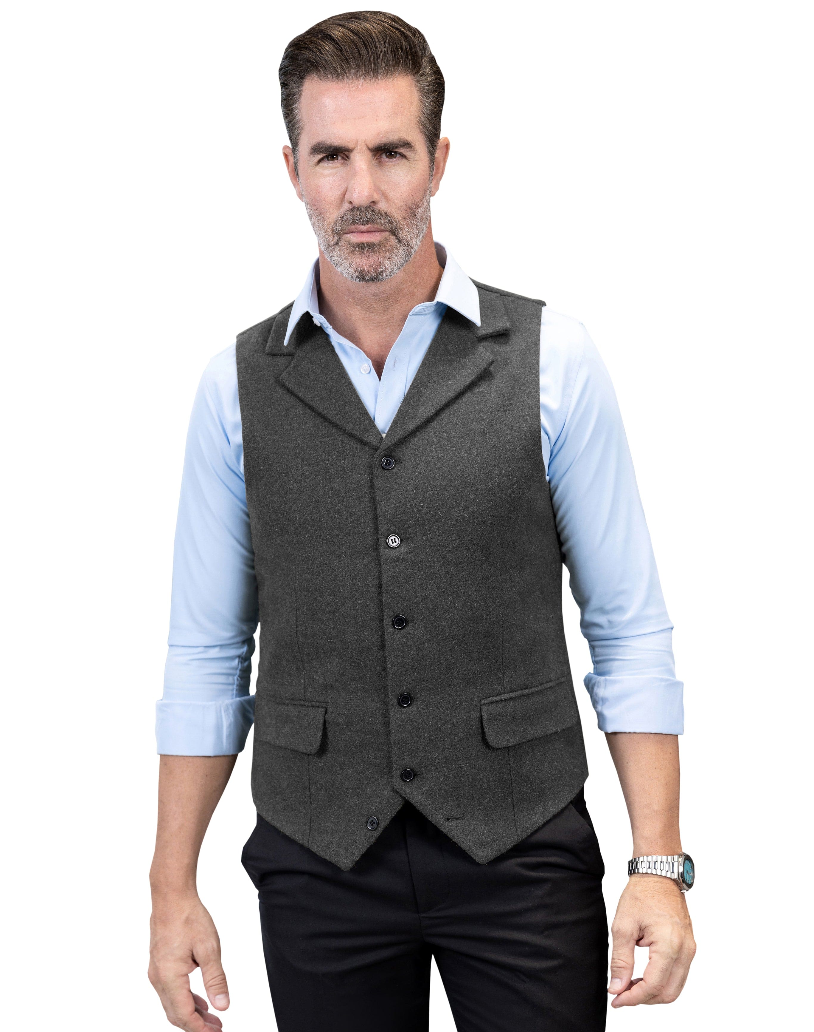 aesido Business Casual Single Breasted Notch Lapel Mens Vest