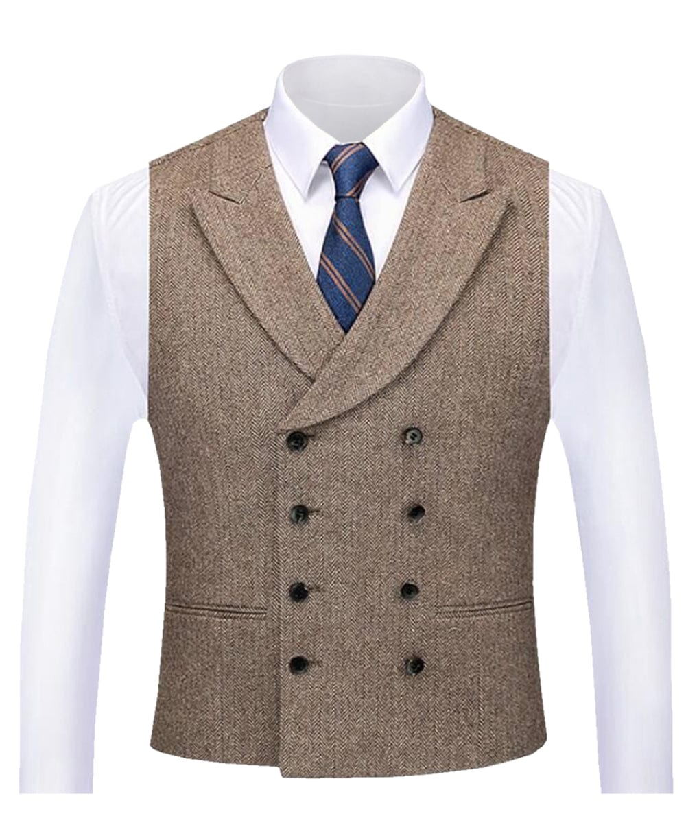 aesido Business Double Breasted Peak Lapel Vest For Men