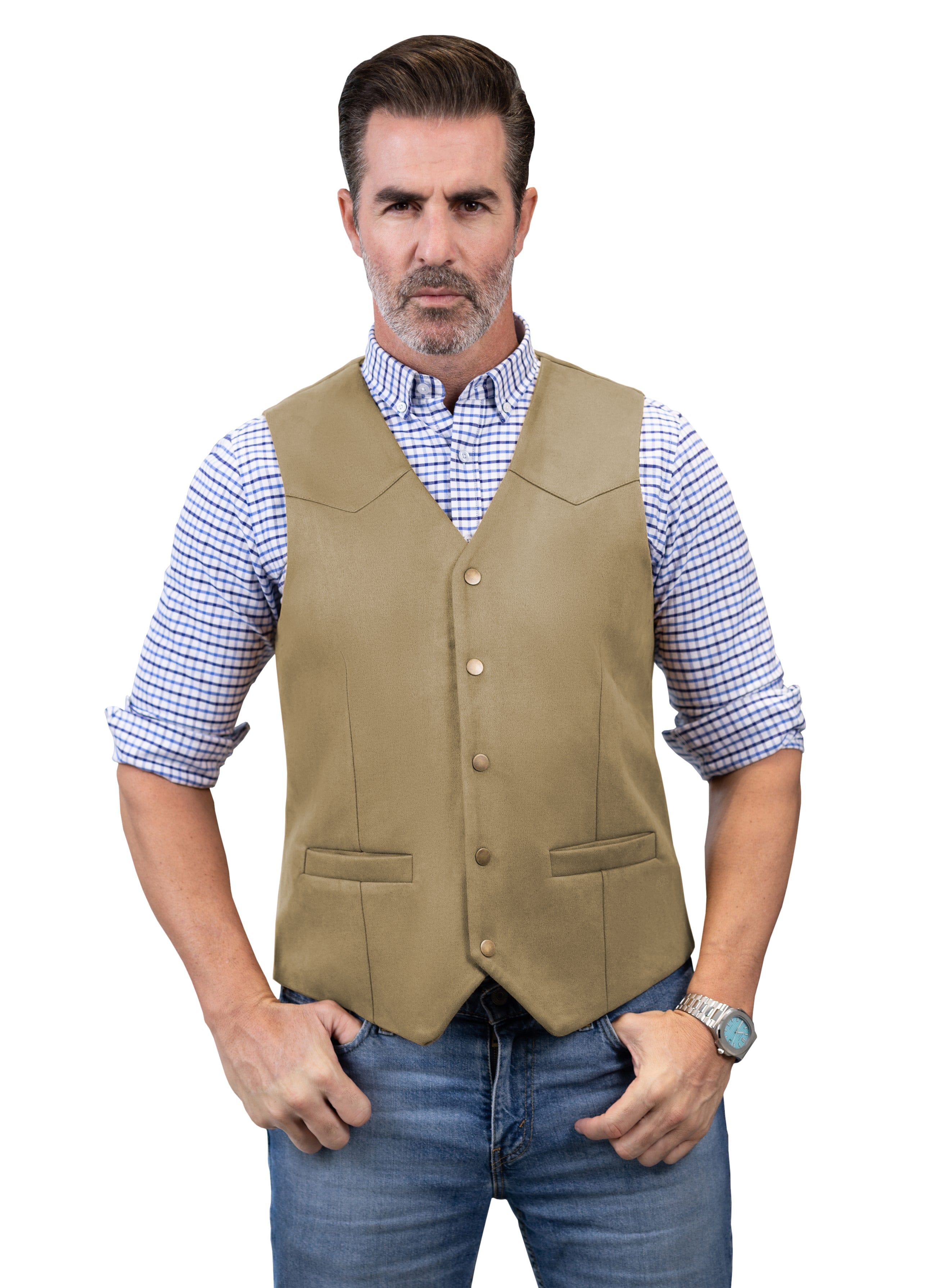 aesido Casual Men's Suede V Lapel Vest