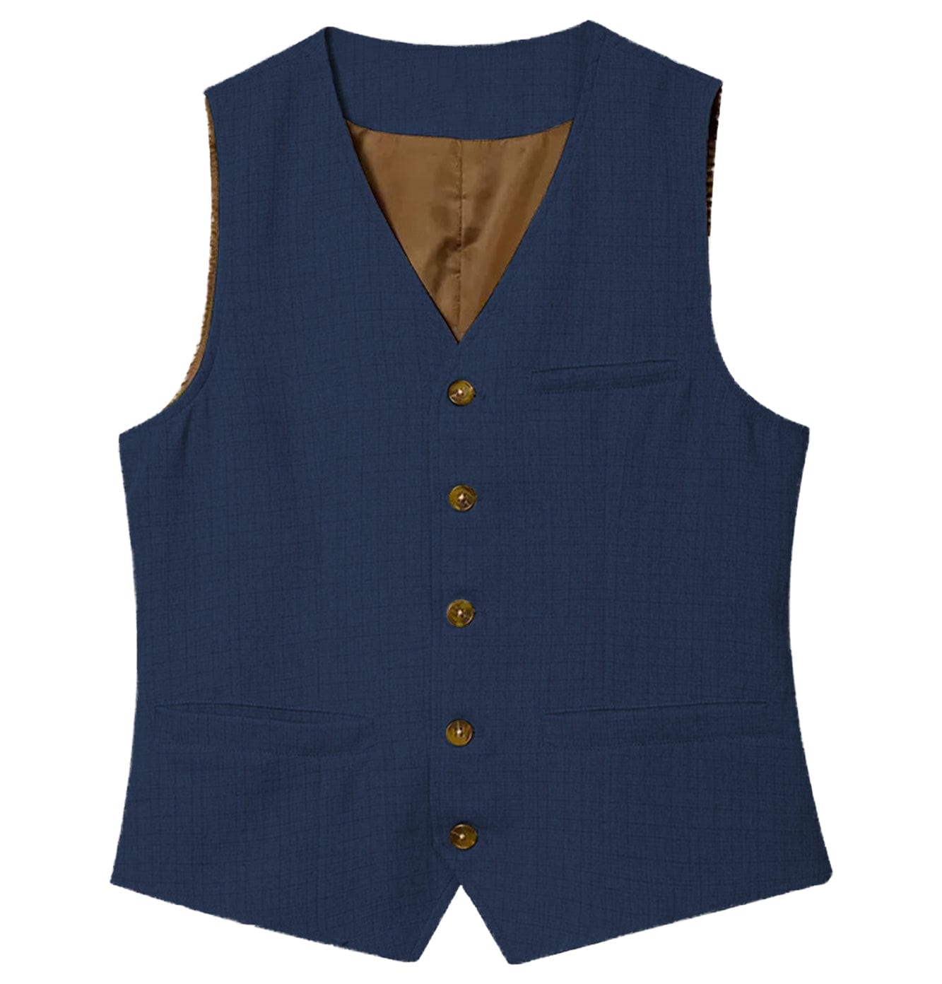 aesido Casual Single Breasted V Neck Linen Men Waistcoat