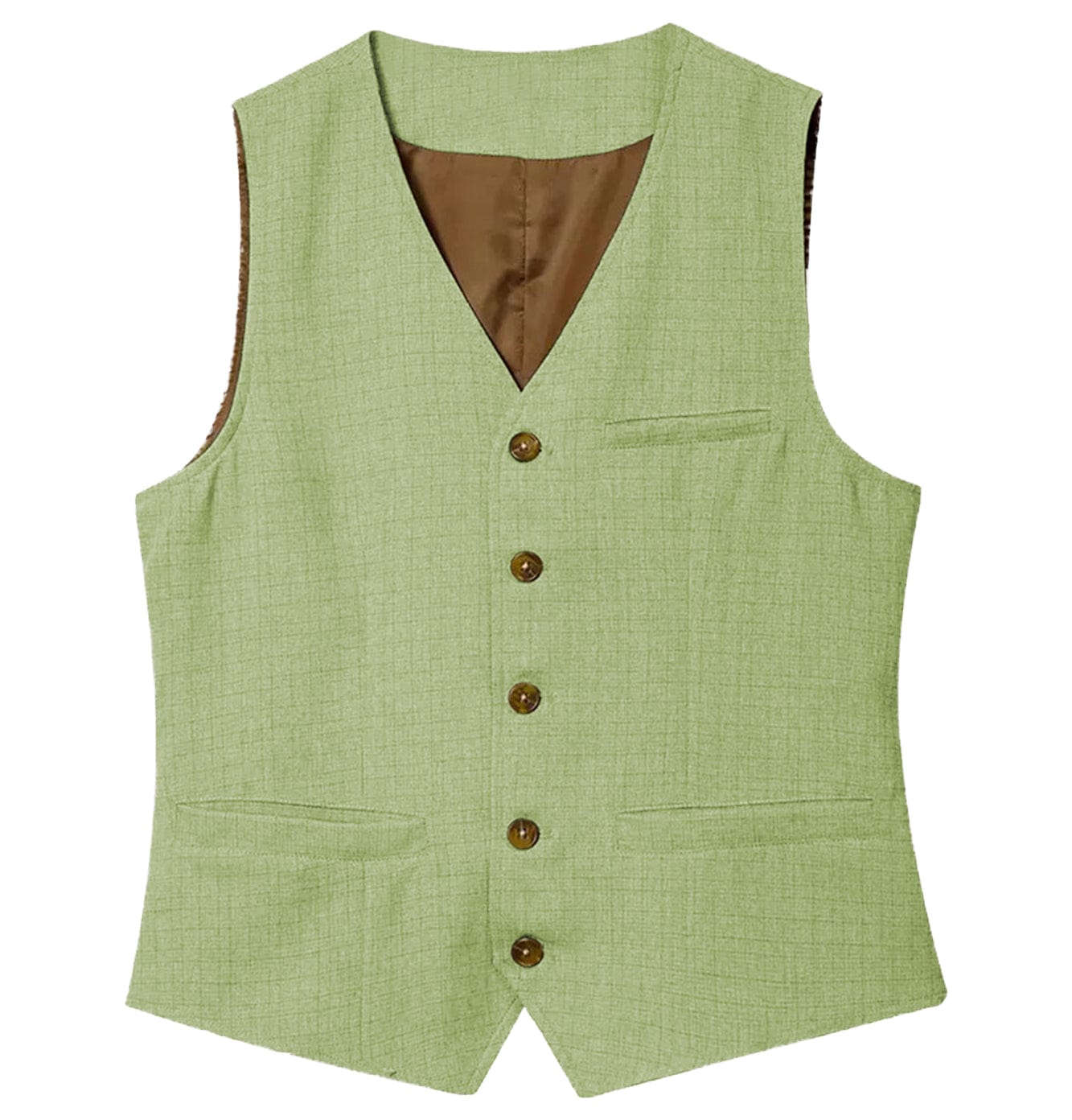 aesido Casual Single Breasted V Neck Linen Men Waistcoat