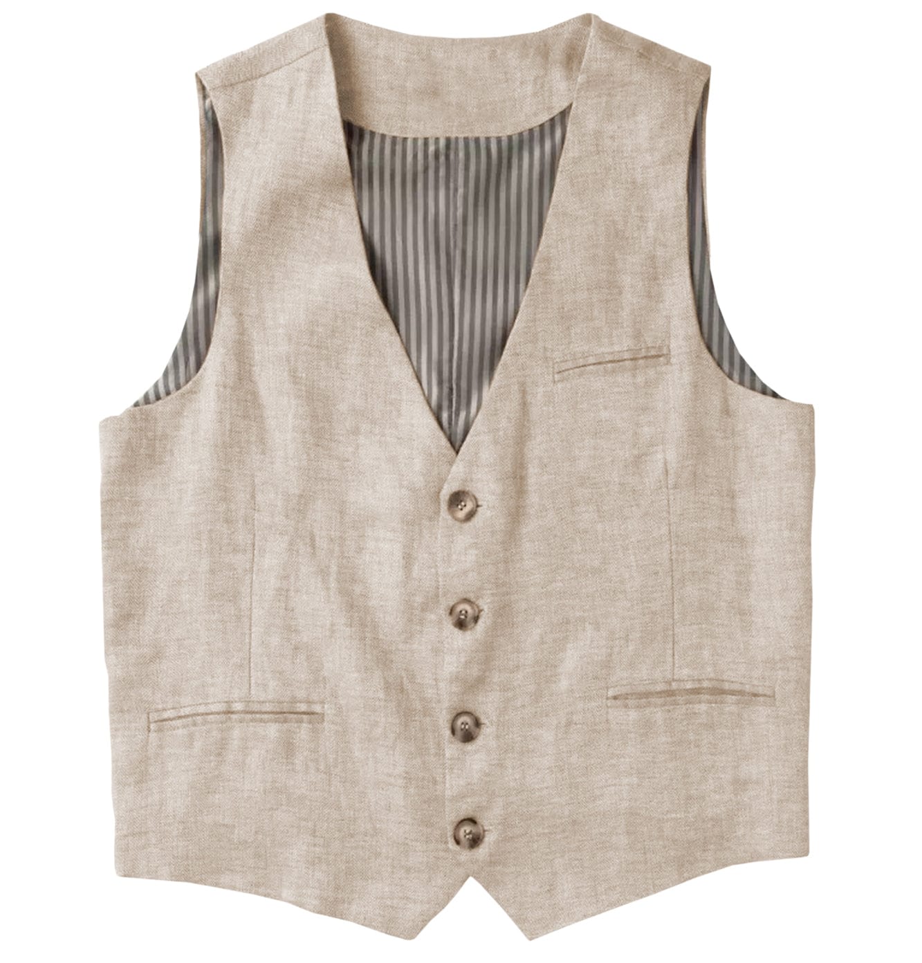 aesido Casual Single Breasted V Neck Linen Mens Vest