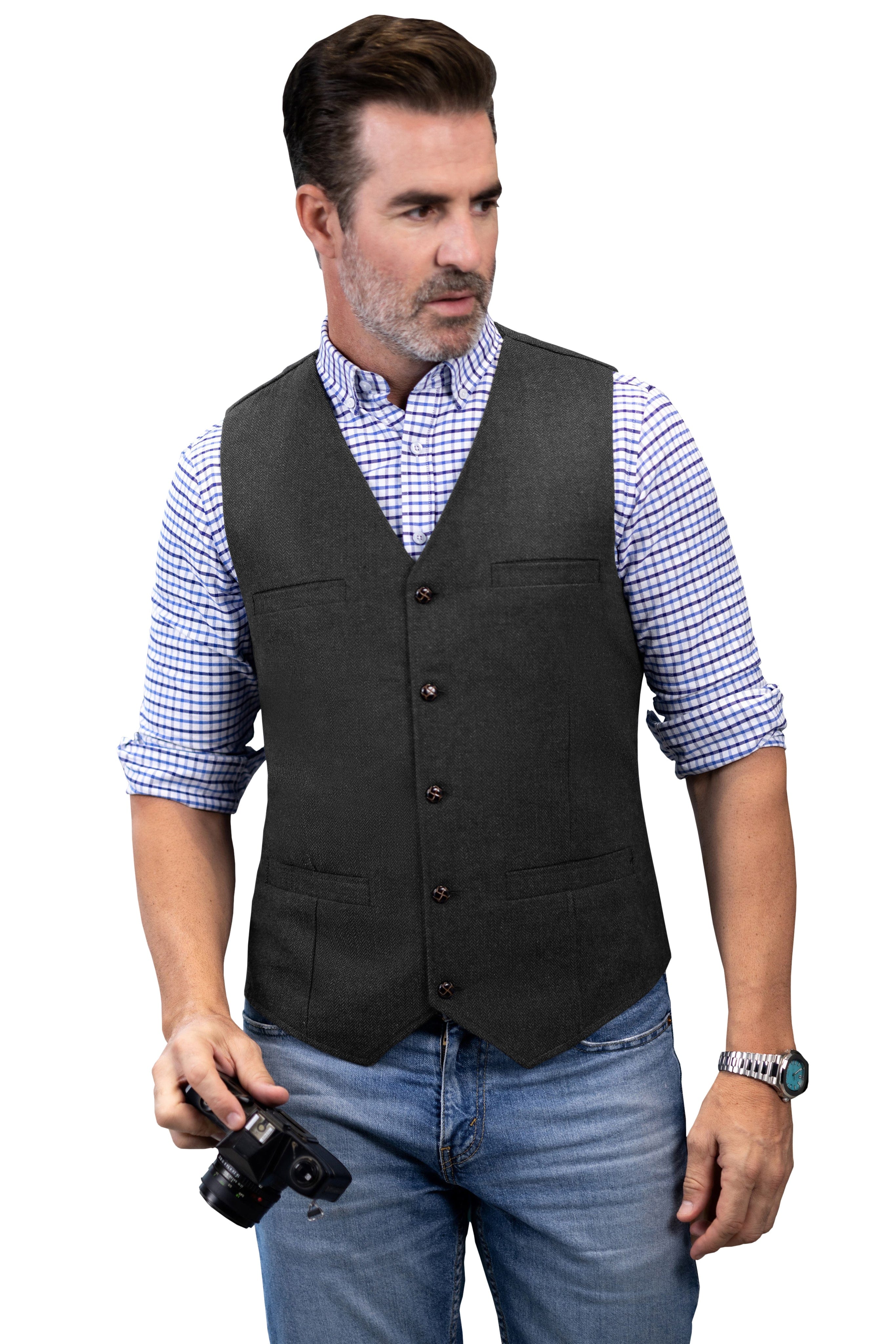 aesido Casual Single Breasted V Neck Mens Vest