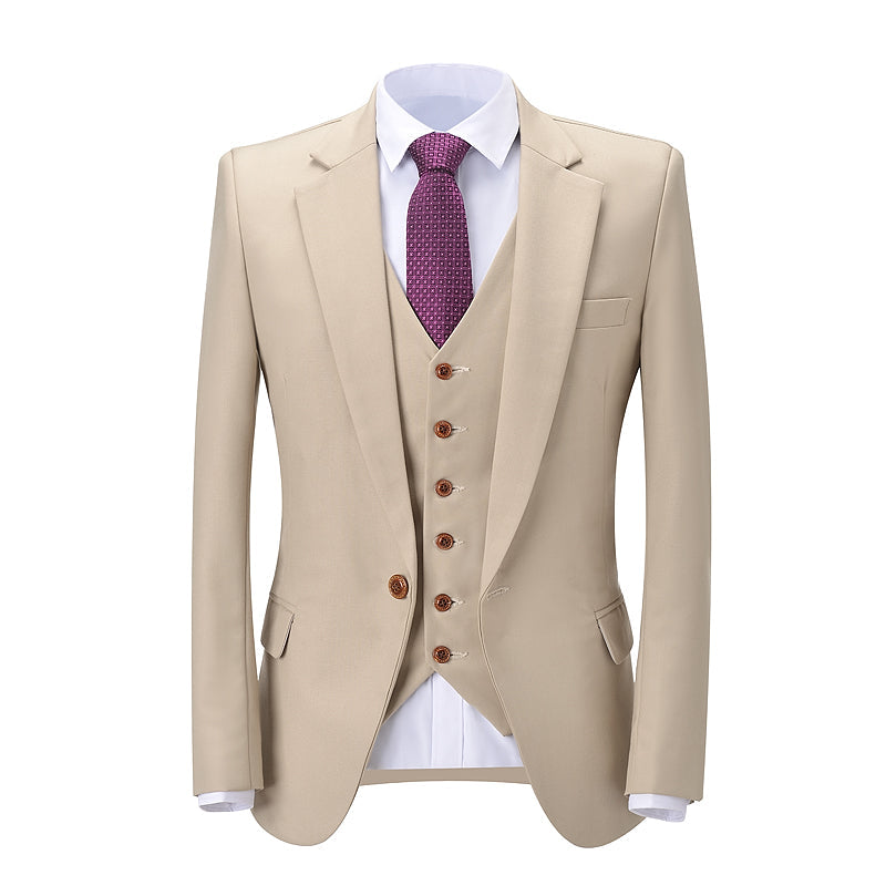 Aesido Flat Notch Lapel 3 Pieces Mens Suit (Blazer+vest+Pants)