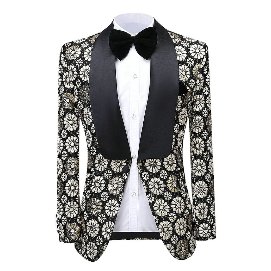 aesido Flower Patterned Tuxedos Shawl Lapel 2 Pieces Mens Suit (Blazer+Pants)