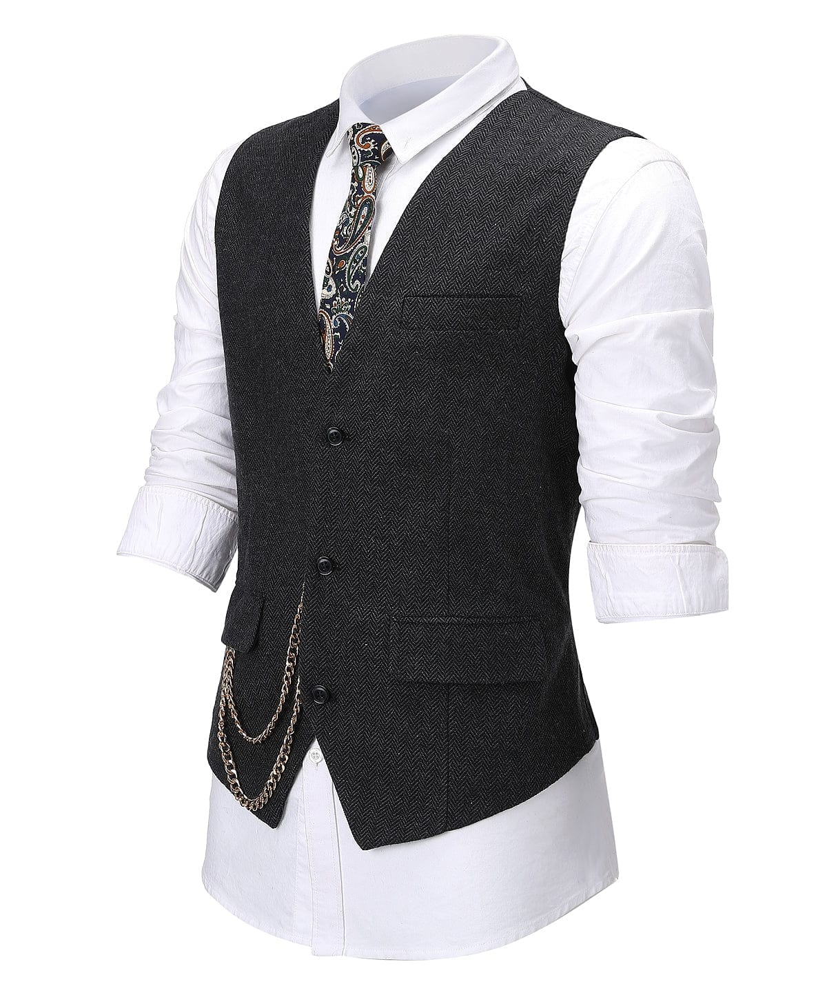 aesido Formal Men's Suit Vest Herringbone V Neck Waistcoat