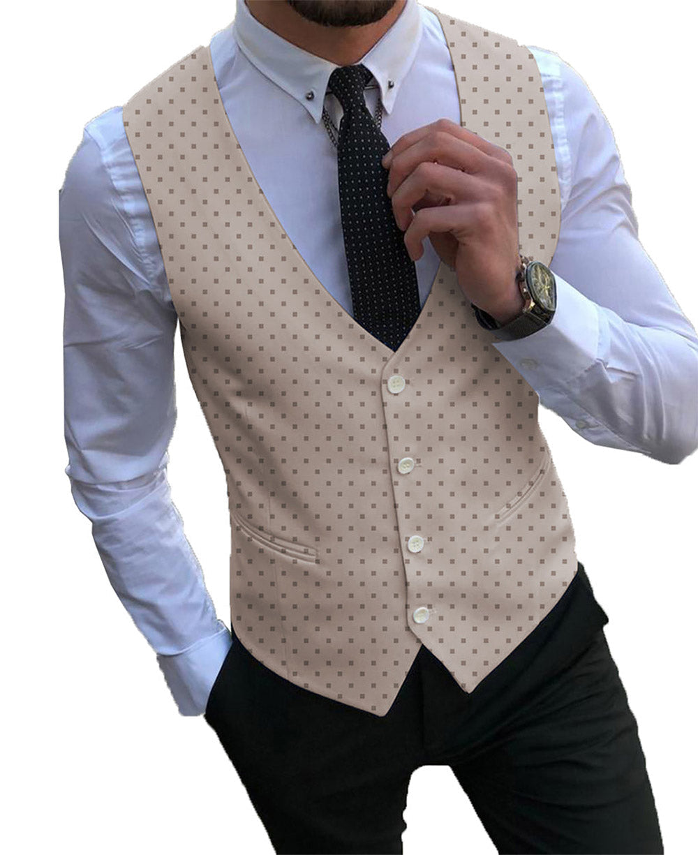 aesido Formal Men's Suit Vest Printed V Lapel Waistcoat