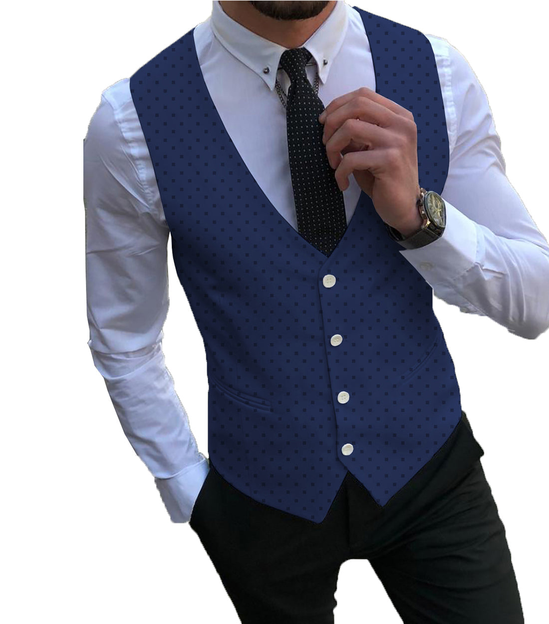 aesido Formal Men's Suit Vest Printed V Lapel Waistcoat