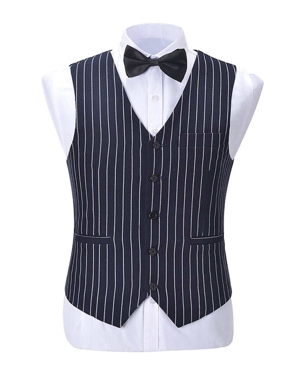 aesido Formal Men's Suit Vest Striped V Neck Waistcoat