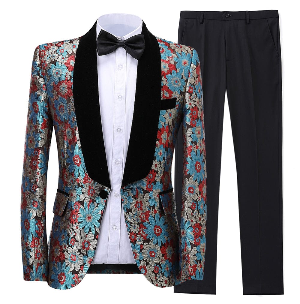 aesido Formal Patterned 2 Pieces Mens Suit Shawl Lapel Tuxedos (Blazer+Pants)