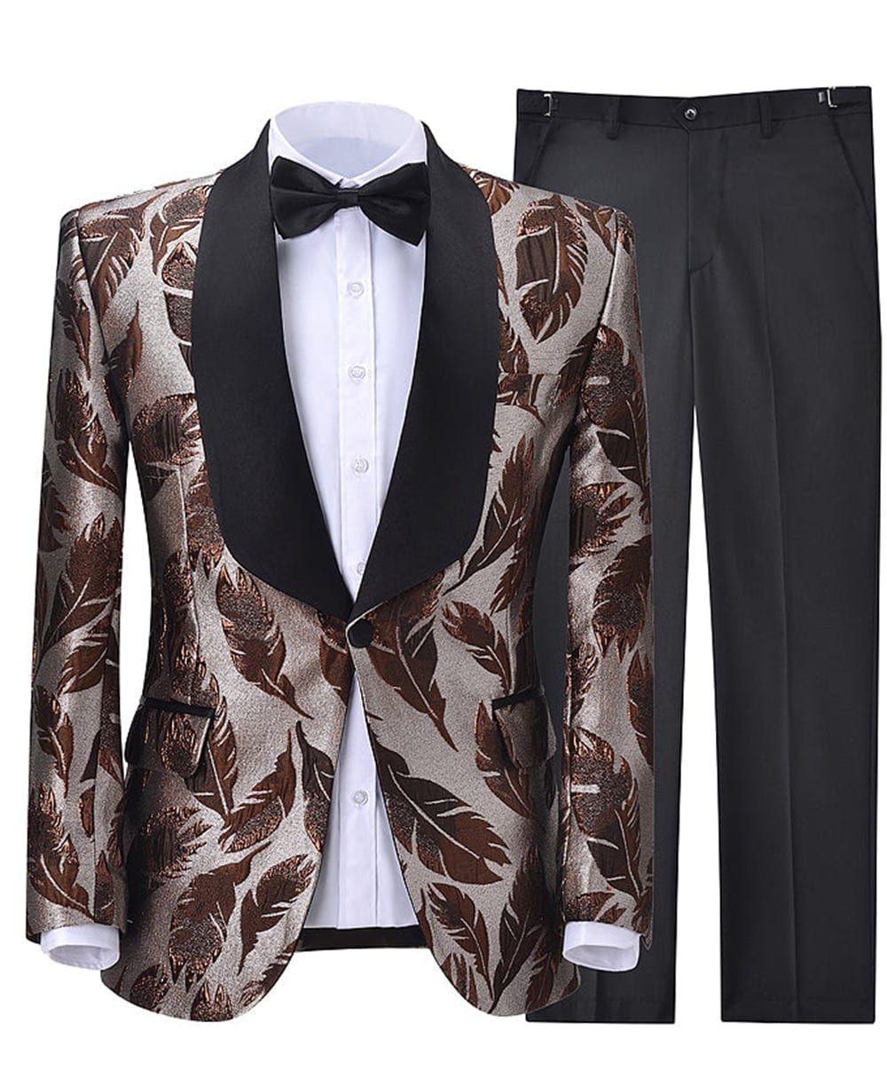 aesido Formal Patterned Tuxedos Shawl Lapel 2 Pieces Mens Suit (Blazer+Pants)