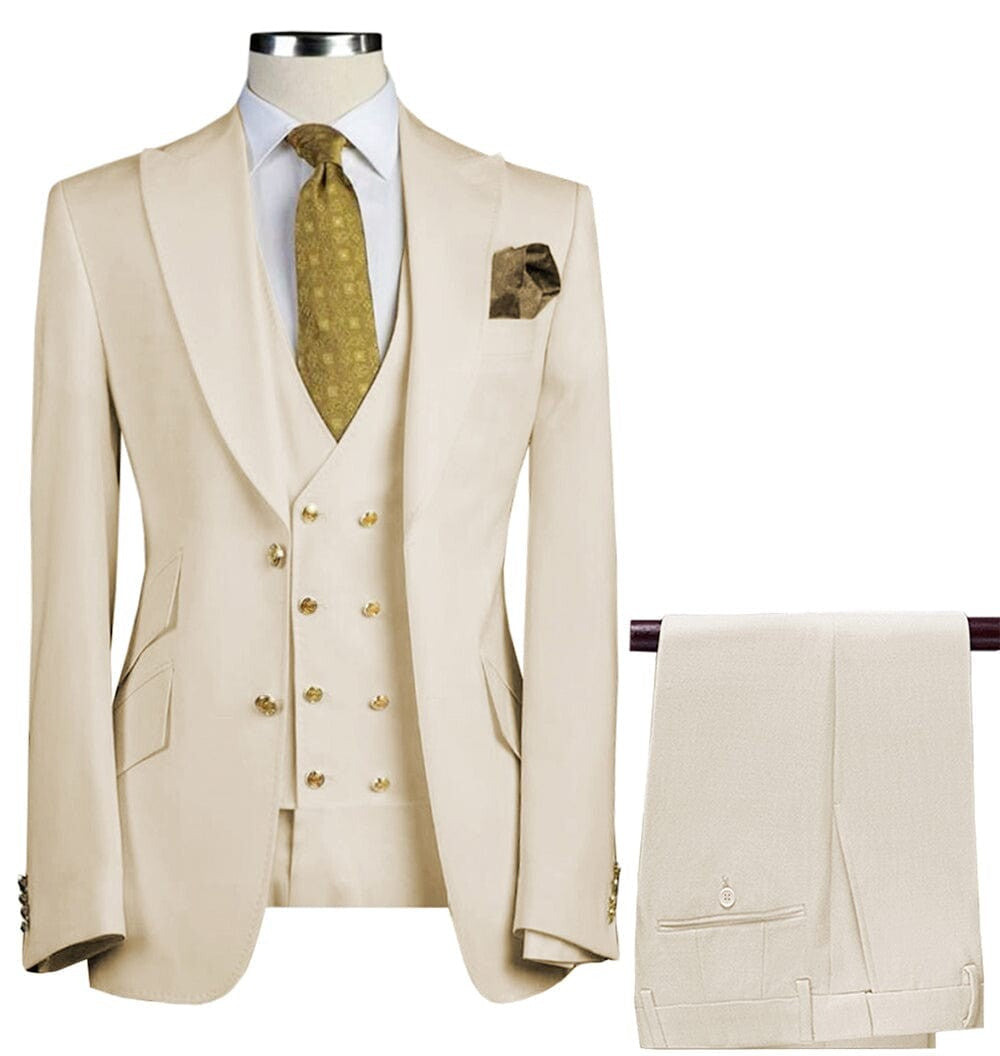 aesido Formal Peak Lapel 3 Pieces Mens Suit For Wedding Tuxedos (Blazer+vest+Pants)