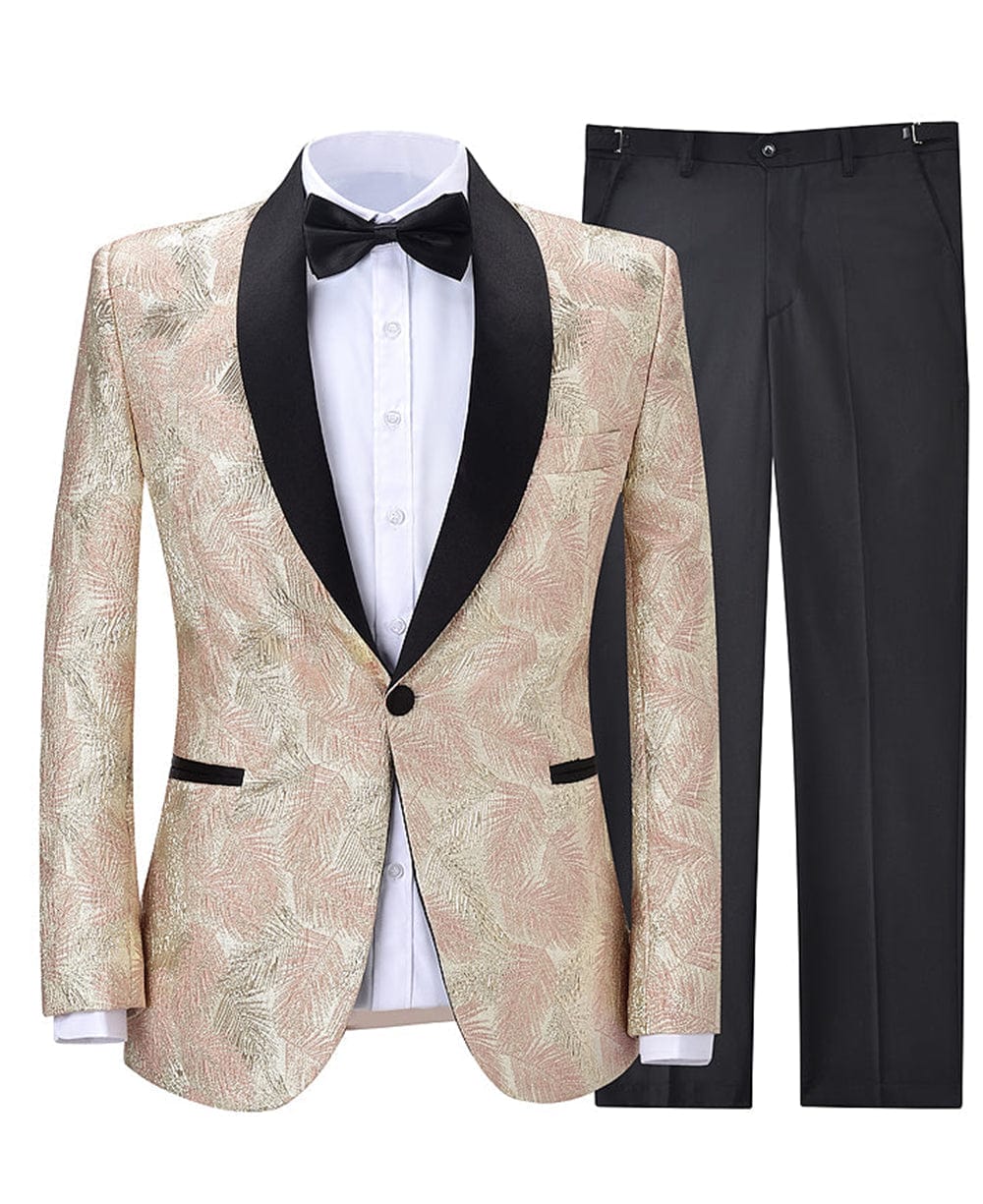 aesido Formal Shawl Lapel Tuxedos Patterned 2 Pieces Mens Suit  (Blazer+Pants)