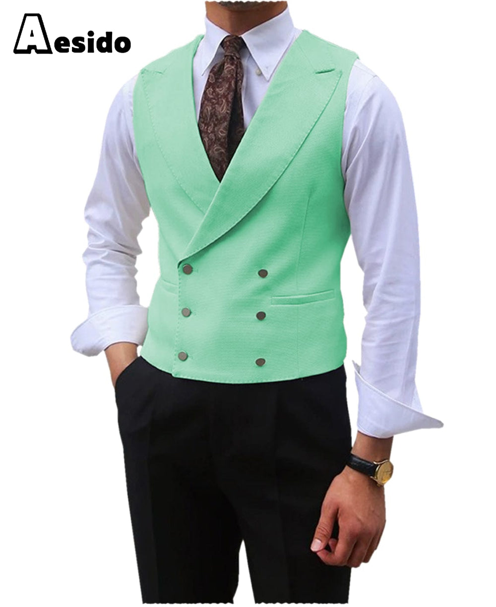 aesido Leisure Double Breasted Peak Lapel Men Waistcoat