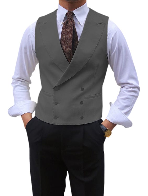 aesido Leisure Double Breasted Peak Lapel Men Waistcoat