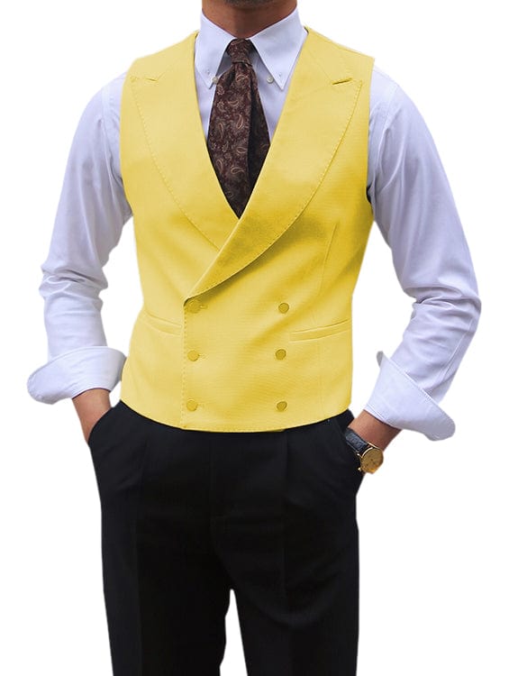 aesido Leisure Double Breasted Peak Lapel Men Waistcoat