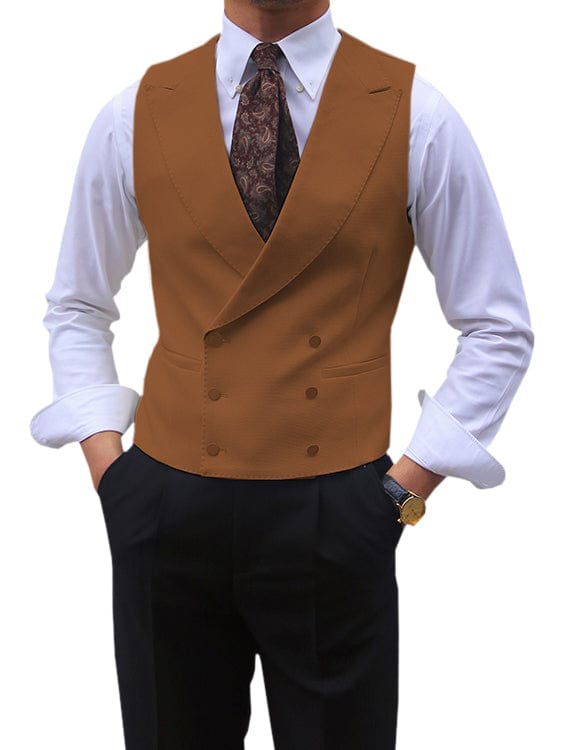 aesido Leisure Double Breasted Peak Lapel Men Waistcoat