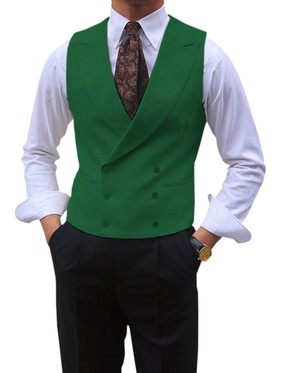 aesido Leisure Double Breasted Peak Lapel Men Waistcoat