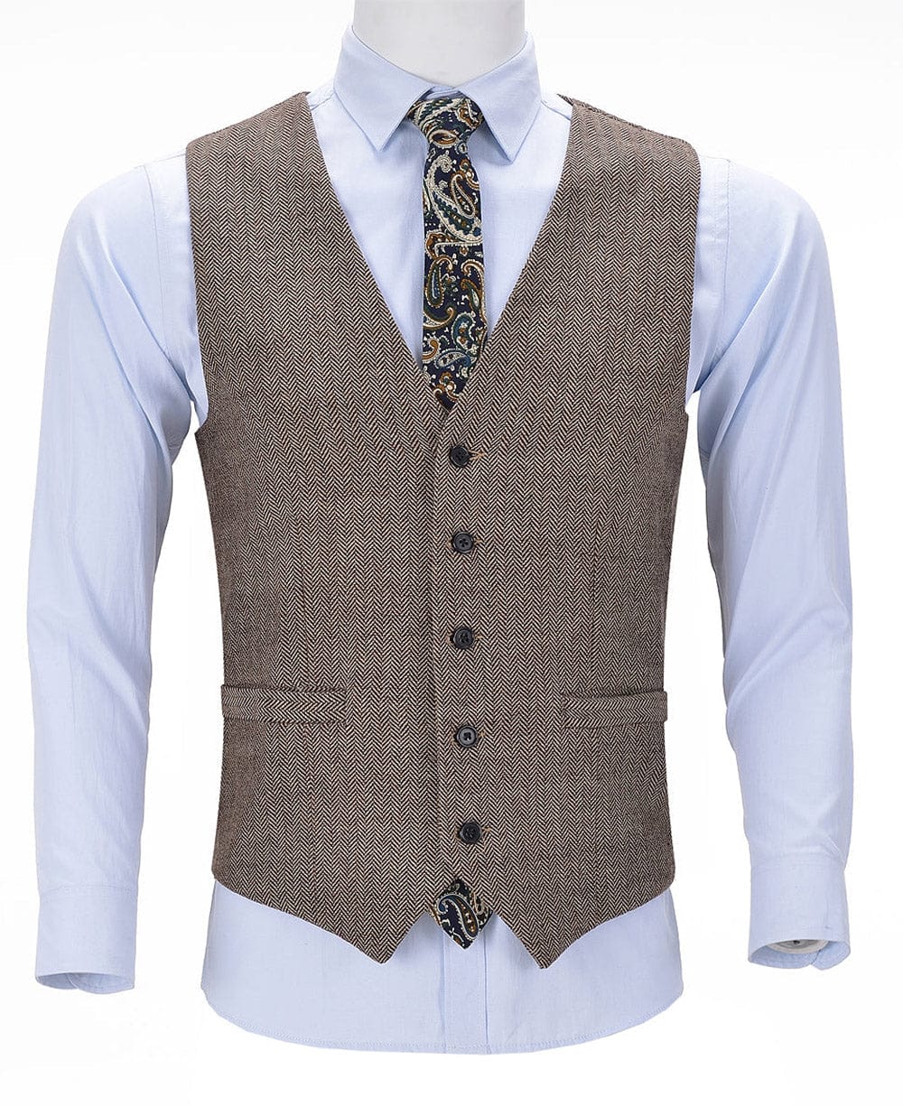 aesido Leisure Men's Slim Fit Suit Vest Herringbone V Neck Waistcoat