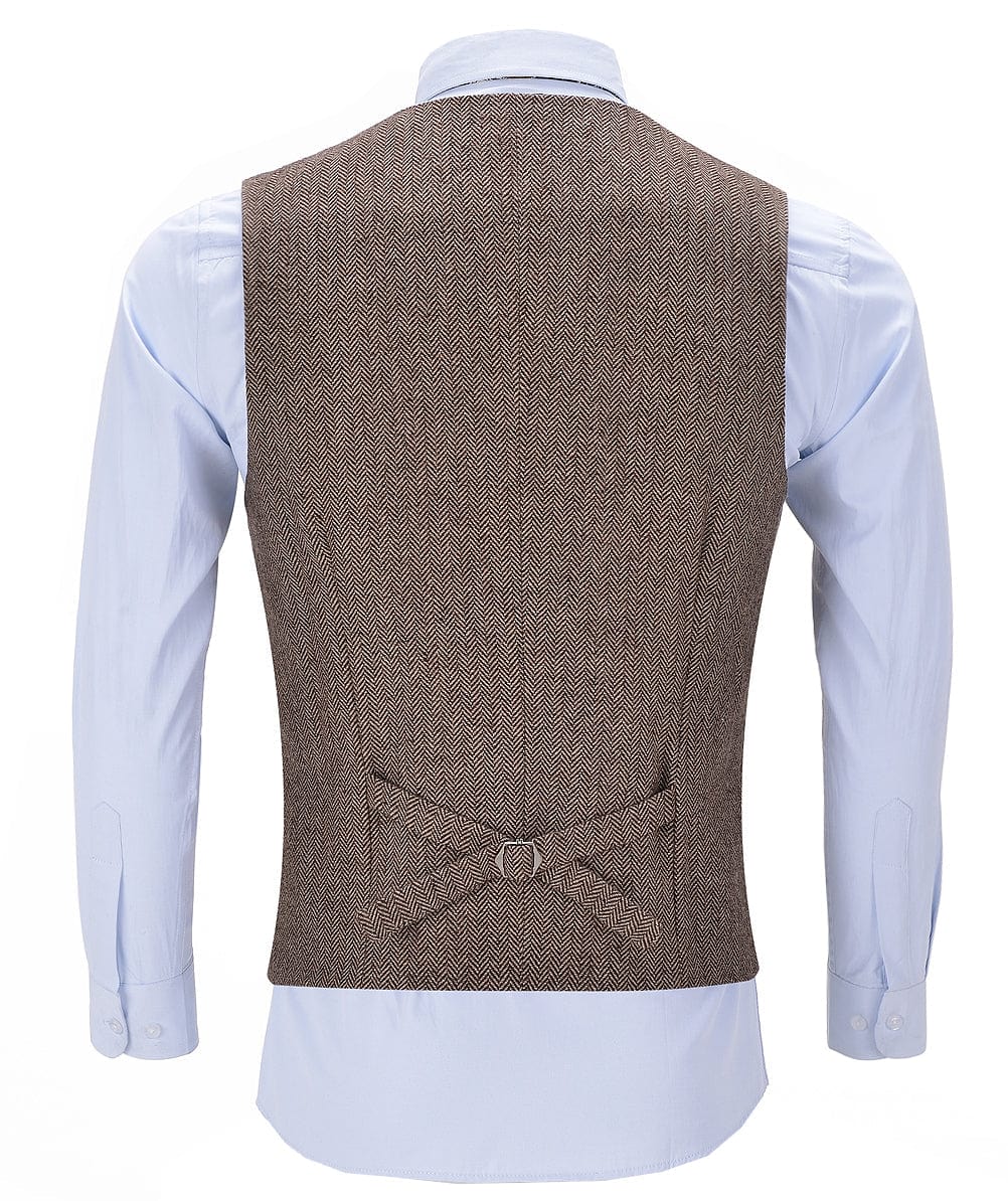 aesido Leisure Men's Slim Fit Suit Vest Herringbone V Neck Waistcoat