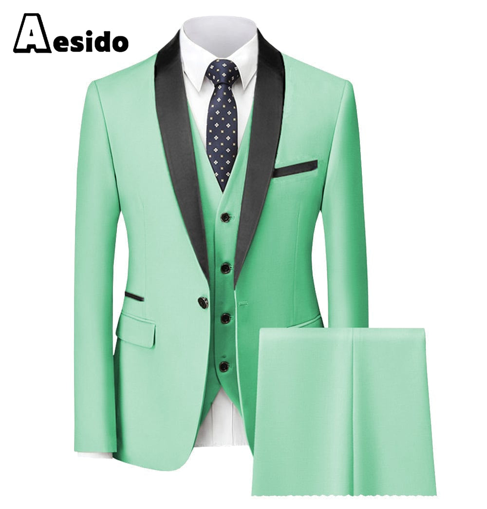 aesido Leisure Single Button Closure Shawl Lapel Women Suit (Blazer+Vest+Pants)