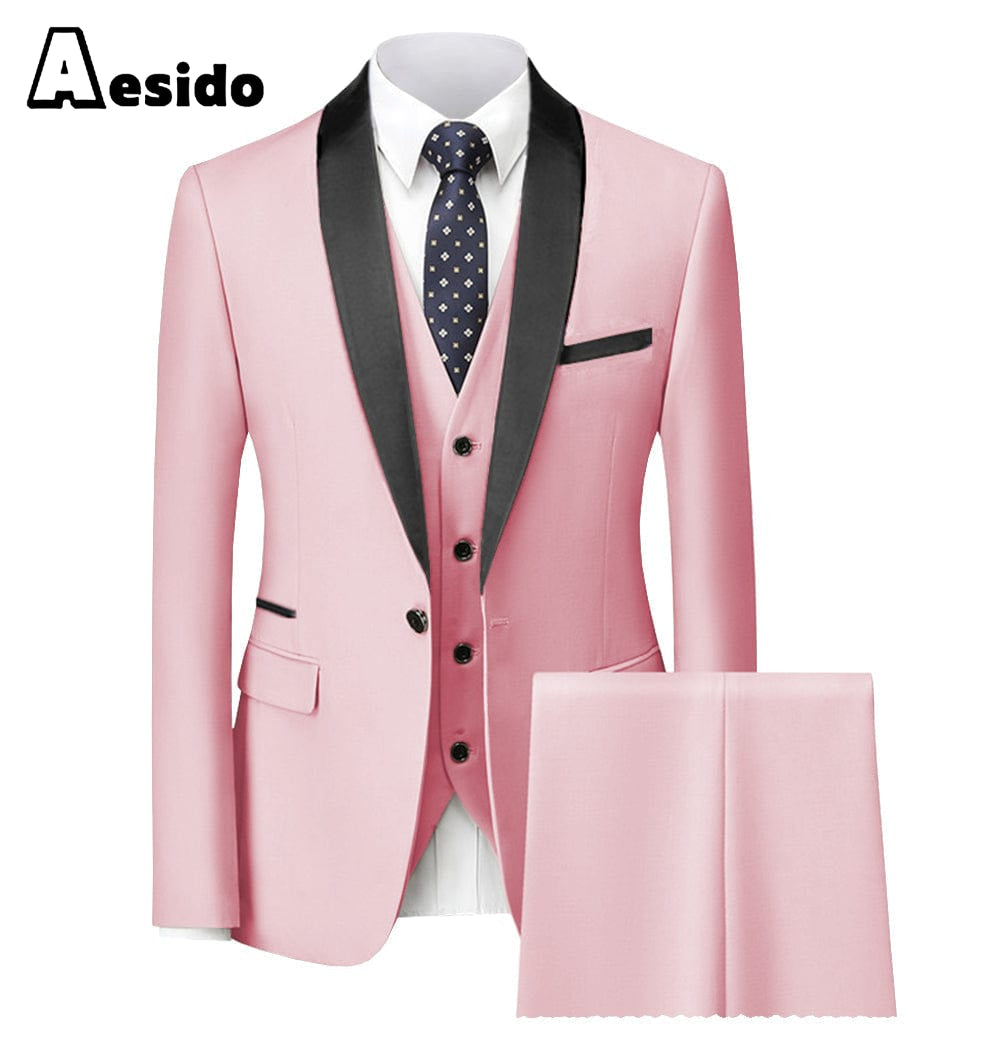 aesido Leisure Single Button Closure Shawl Lapel Women Suit (Blazer+Vest+Pants)