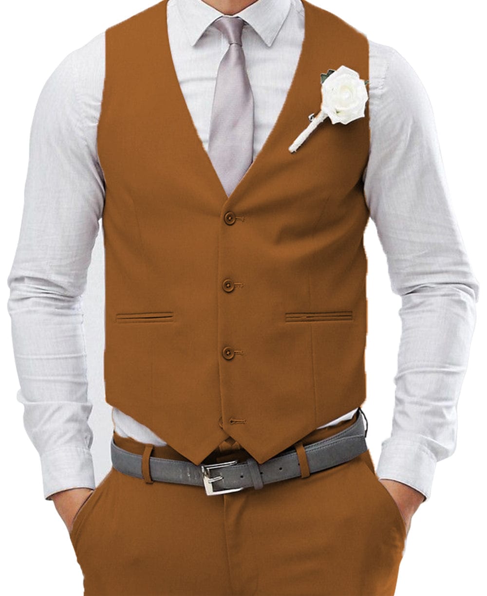 aesido Men's 2 Pieces Single Breasted V Neck Waistcoat（Vest+Pants）